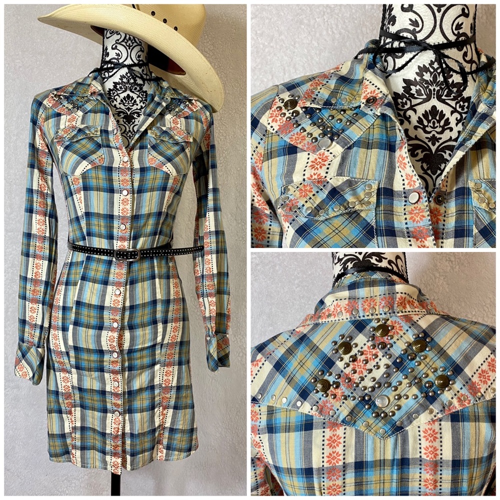 Vintage Guess Jeans Pearl Snap Button Shirt Dress